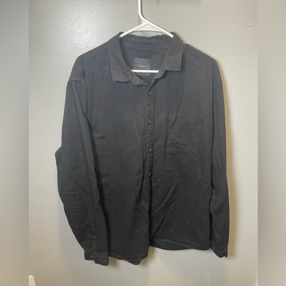 Leftiesman Men's Long Sleeve Collared Black Shirt Cassette‎ Print Size XL